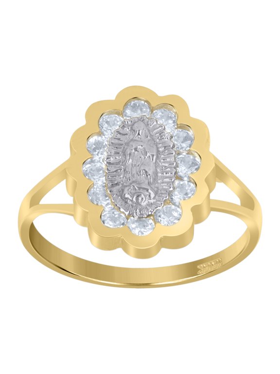 10kt 10k Two-Tone Gold Womens Round Cubic Zirconia Cz Lady Of Guadalupe Religious Ring