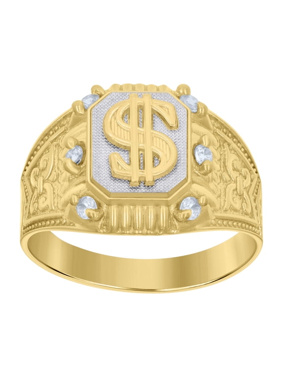 10kt 10k Two-tone Gold Mens Cubic-Zirconia Dollar Symbol Currency Ring