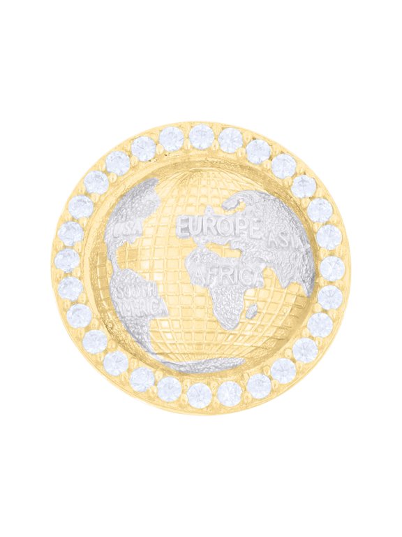 10kt 10k Two-tone Gold Mens Cubic-Zirconia World Map Globe Fashion Ring
