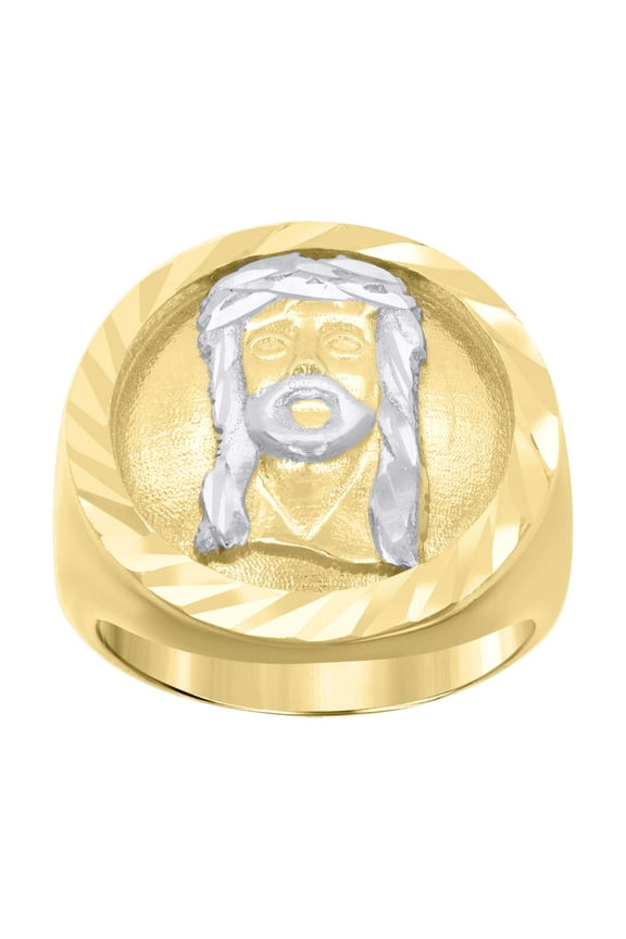 10kt 10k Two-tone Gold Mens Diamond-Cut Jesus Religious Ring