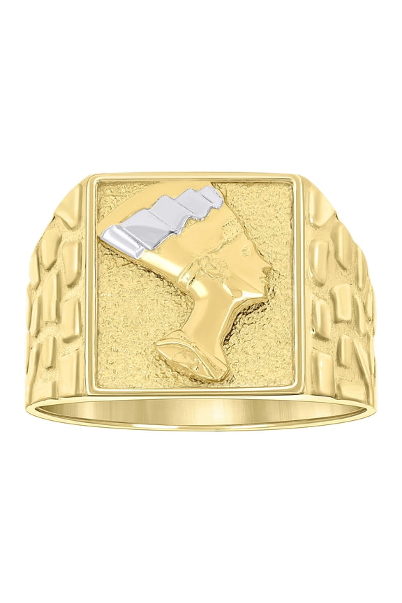 10kt 10k Two-tone Gold Mens Square Head Nefertiti Egyptian Nugget Ring