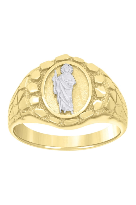 10kt 10k Two-tone Gold Mens St. Jude Religious Nugget Ring