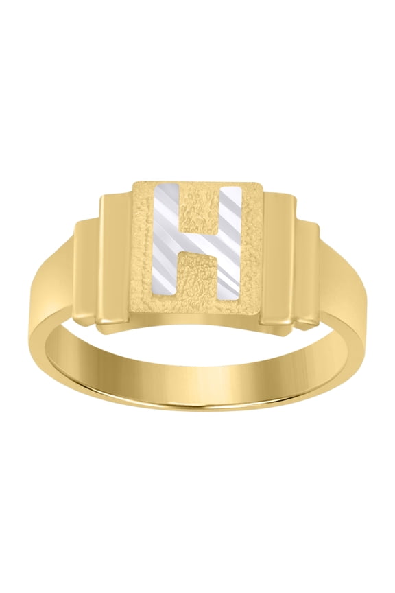 10kt 10k Two-tone Gold Unisex Initial Alphabet H Ring