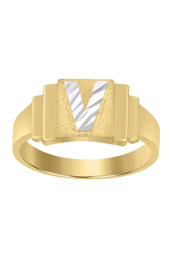 10kt 10k Two-tone Gold Unisex Initial Alphabet V Ring
