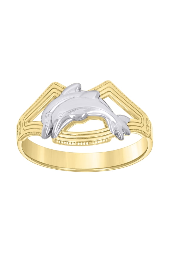 10kt 10k Two-tone Gold Womens Dolphins Fashion Ring