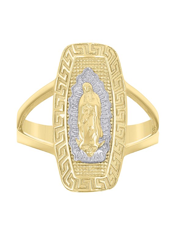 10kt 10k Two-tone Gold Womens Greek Key Patterned Guadalupe Religious Ring