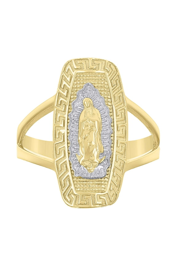 10kt 10k Two-tone Gold Womens Greek Key Patterned Guadalupe Religious Ring