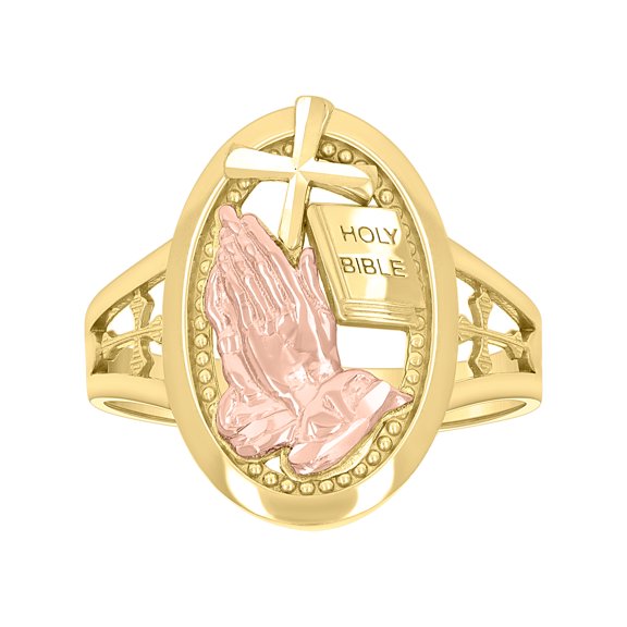 10kt 10k Two-tone Gold Womens Holy Bible Praying Hands Symbol Religious Ring
