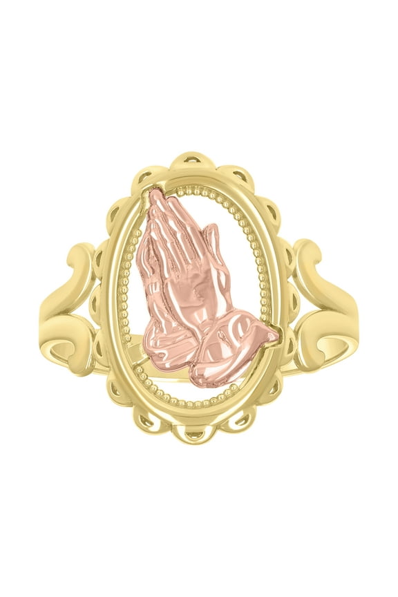10kt 10k Two-tone Gold Womens Praying Hands Symbol Religious Ring