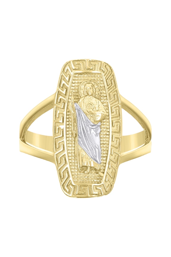 10kt 10k Two-tone Gold Womens St. Jude Religious Greek Key Patterned Ring