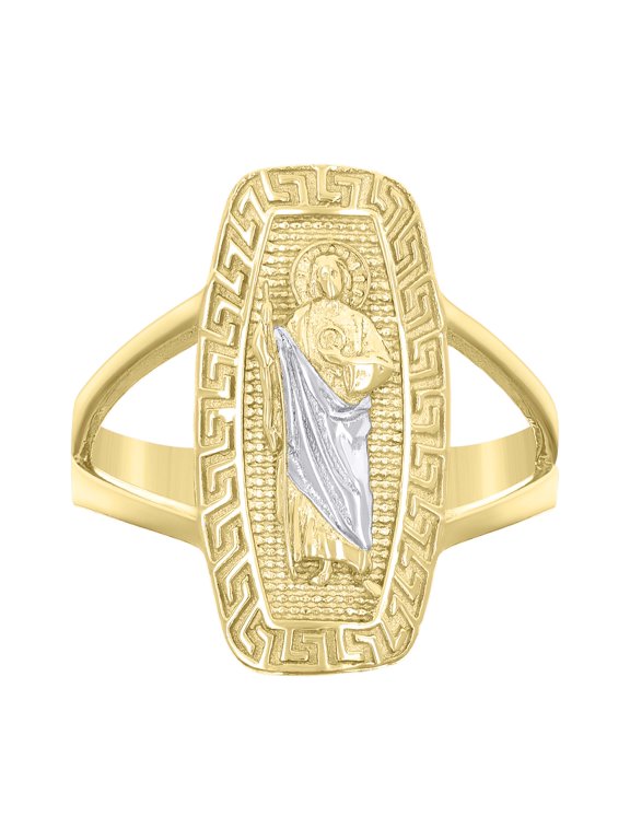 10kt 10k Two-tone Gold Womens St. Jude Religious Greek Key Patterned Ring