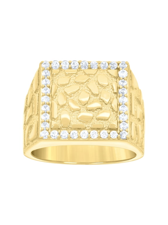 10kt 10k Yellow Gold Mens Cubic-Zirconia Nugget Square Head Fashion Ring