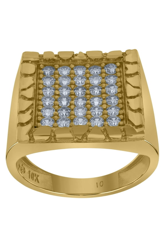 10kt 10k Yellow Gold Mens Cubic Zirconia Square Head Nugget Fashion Ring
