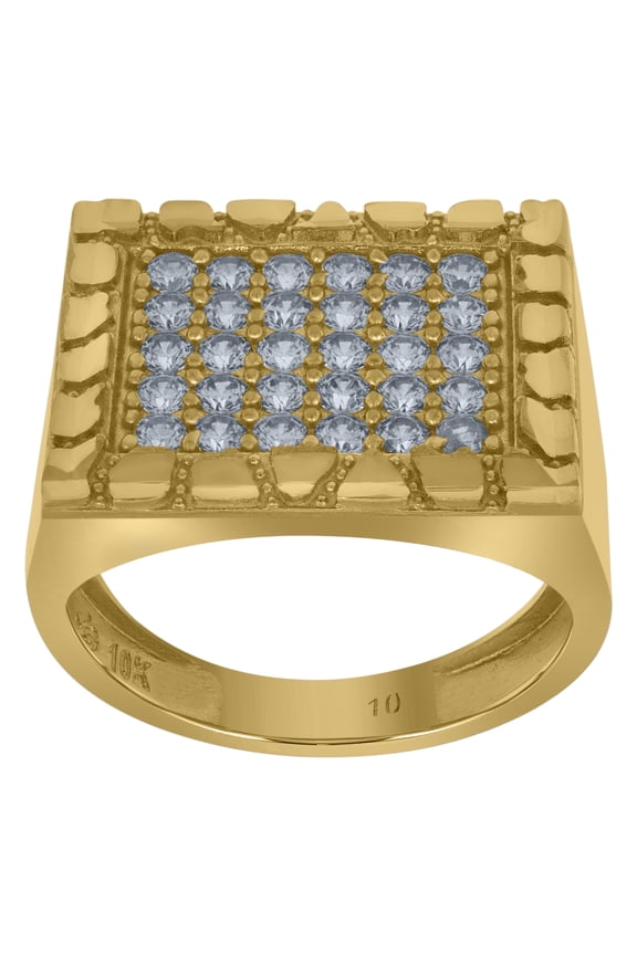 10kt 10k Yellow Gold Mens Cubic Zirconia Square Head Nugget Fashion Ring
