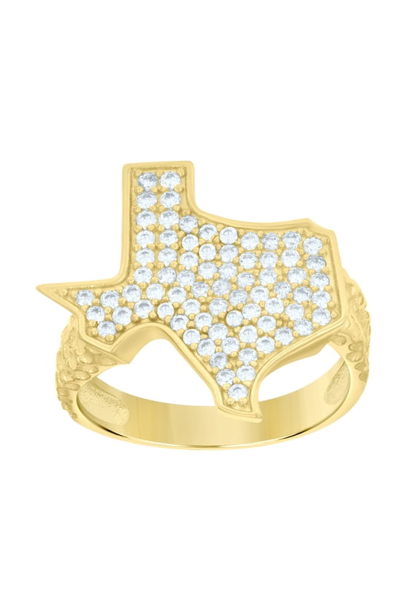 10kt 10k Yellow Gold Mens Cubic-Zirconia Texas Map Ring