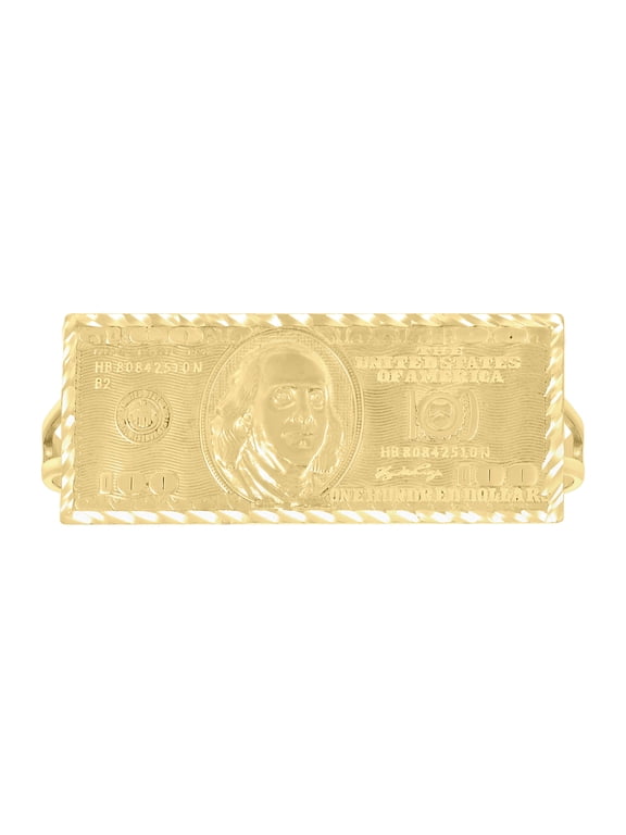 10kt 10k Yellow Gold Mens Two Finger 100 Dollar Bill Currency Ring