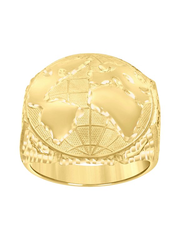 10kt 10k Yellow Gold Mens World Map Globe Maps Ring