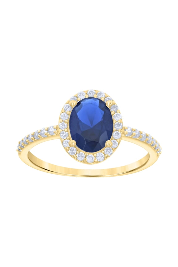 10kt 10k Yellow Gold Womens Blue White Oval Round Cubic-Zirconia Engagement Ring