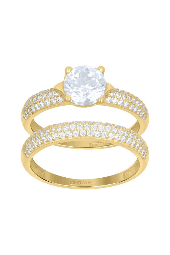 10kt 10k Yellow Gold Womens Cubic-Zirconia Duo Bridal Ring Set