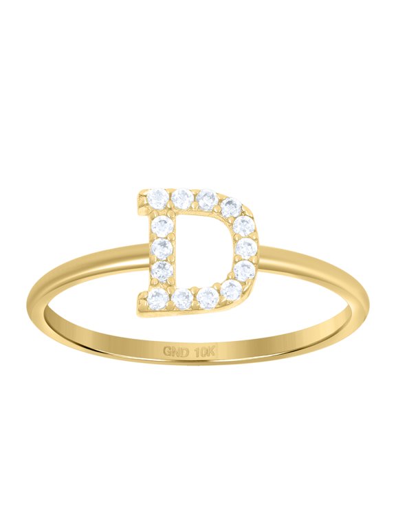 10kt 10k Yellow Gold Womens Cubic Zirconia Initial Alphabet D Ring