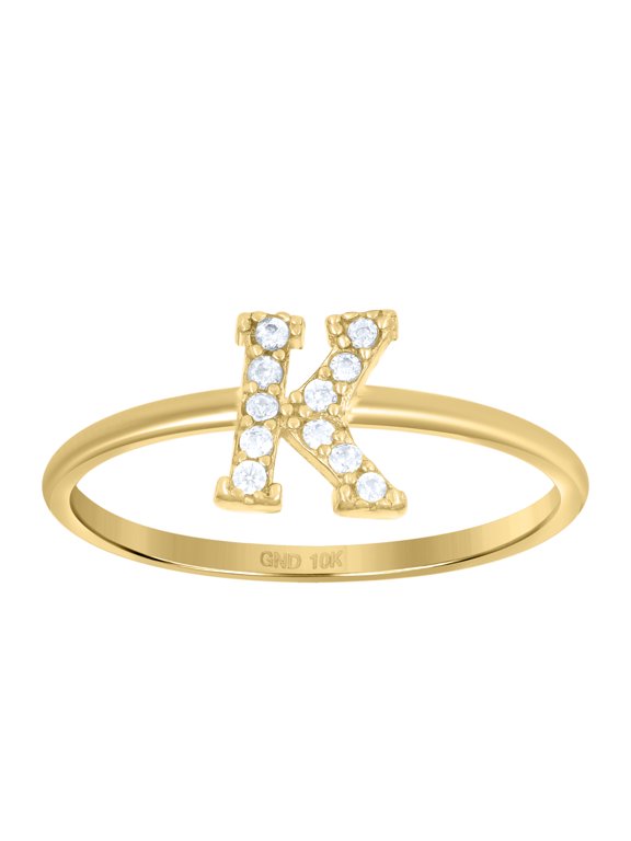 10kt 10k Yellow Gold Womens Cubic Zirconia Initial Alphabet K Ring