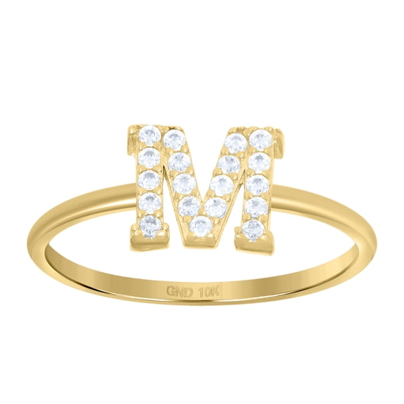 10kt 10k Yellow Gold Womens Cubic Zirconia Initial Alphabet M Ring