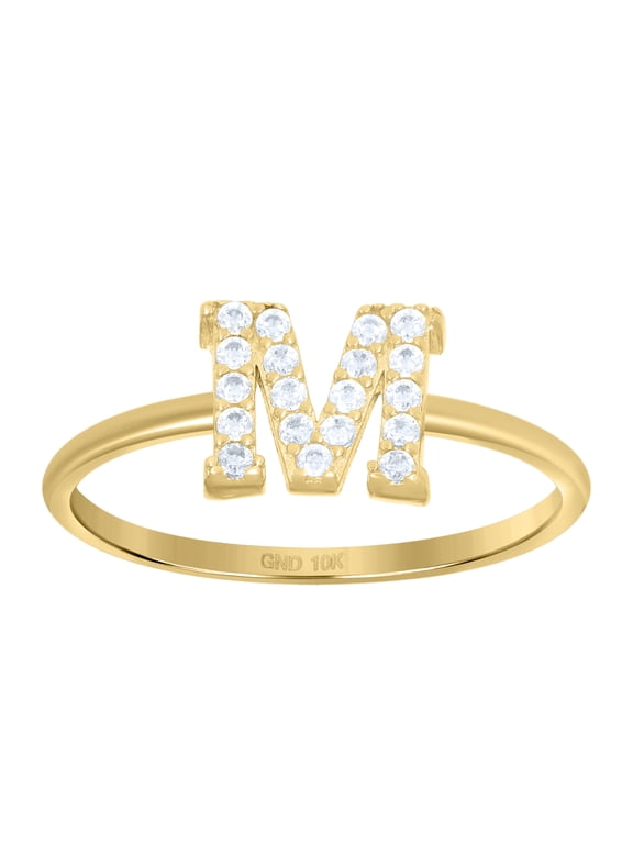10kt 10k Yellow Gold Womens Cubic Zirconia Initial Alphabet M Ring