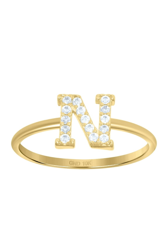 10kt 10k Yellow Gold Womens Cubic Zirconia Initial Alphabet N Ring