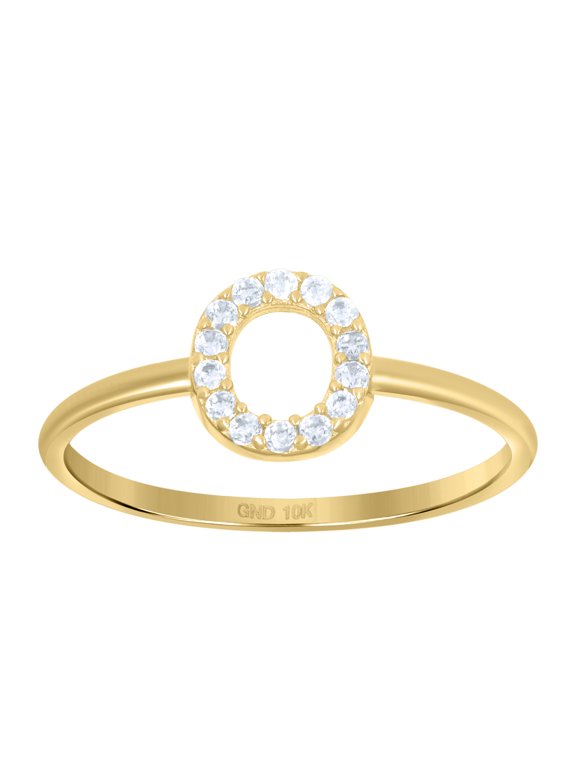 10kt 10k Yellow Gold Womens Cubic Zirconia Initial Alphabet O Ring