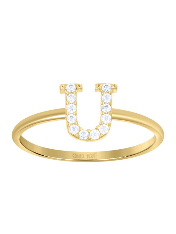 10kt 10k Yellow Gold Womens Cubic Zirconia Initial Alphabet U Ring