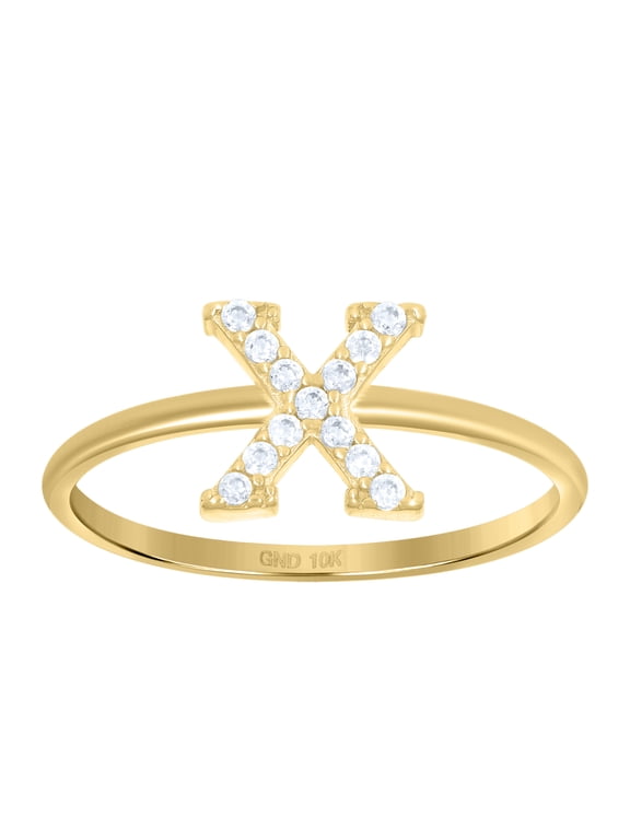 10kt 10k Yellow Gold Womens Cubic Zirconia Initial Alphabet X Ring