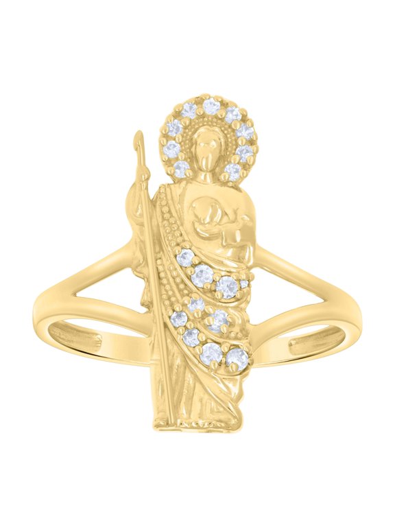 10kt 10k Yellow Gold Womens Cubic-Zirconia St. Jude Saints Religious Ring