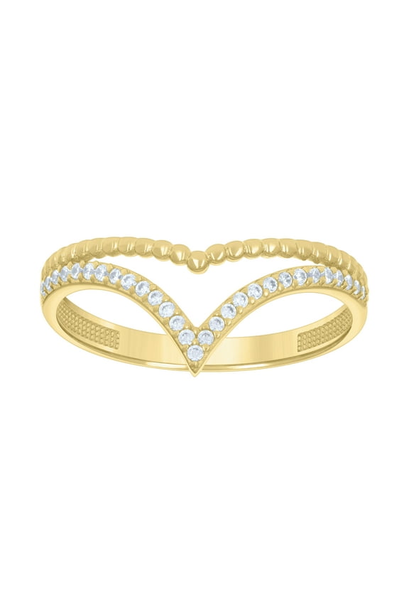 10kt 10k Yellow Gold Womens Cubic-Zirconia V-Shaped Fashion Ring