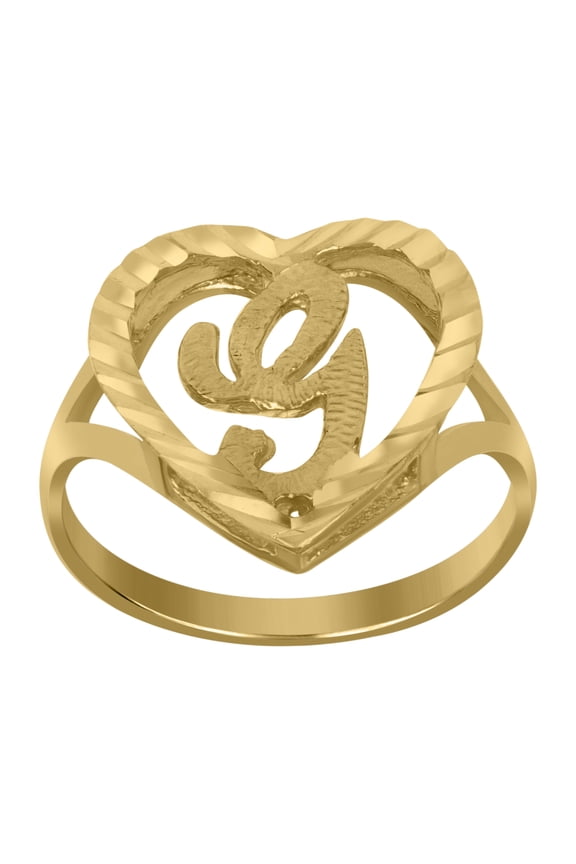 10kt 10k Yellow Gold Womens Diamond-Cut Textured Heart Initial Letter G Band Ring