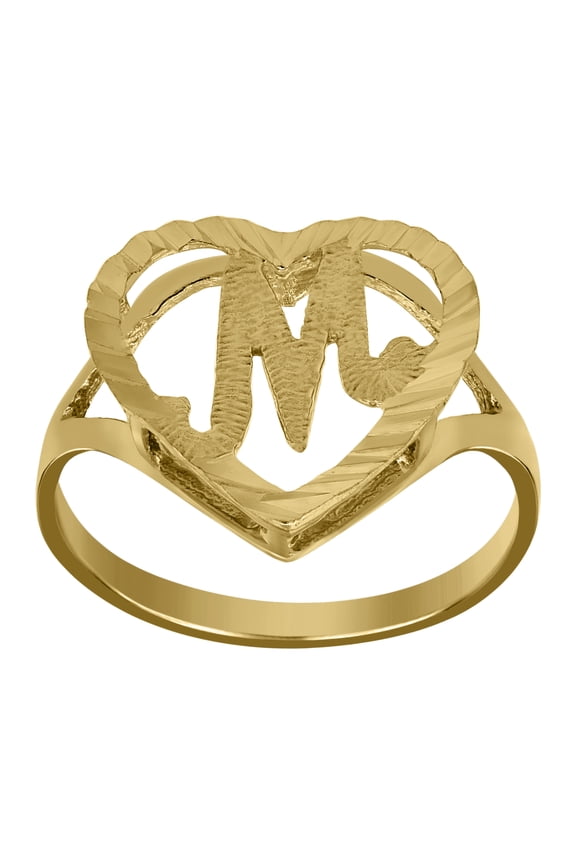 10kt 10k Yellow Gold Womens Diamond-Cut Textured Heart Initial Letter M Band Ring