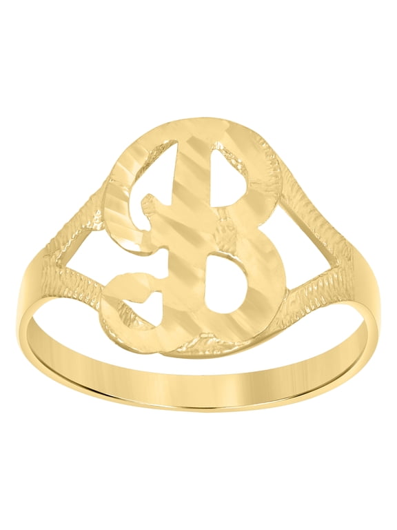 10kt 10k Yellow Gold Womens Diamond-Cut Textured Initial Letter B Band Ring