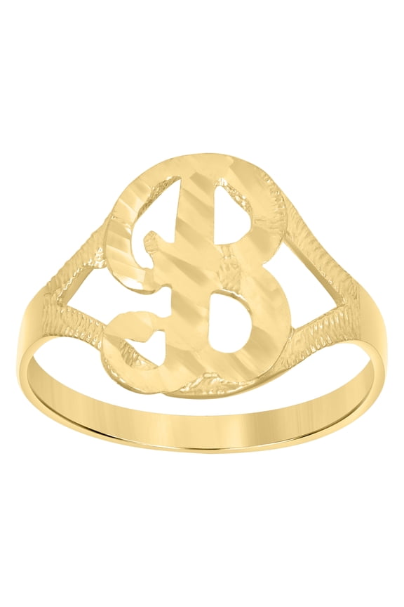 10kt 10k Yellow Gold Womens Diamond-Cut Textured Initial Letter B Band Ring