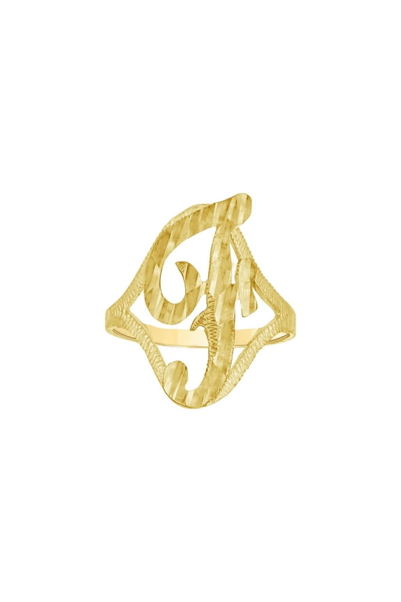 10kt 10k Yellow Gold Womens Diamond-Cut Textured Initial Letter F Band Ring