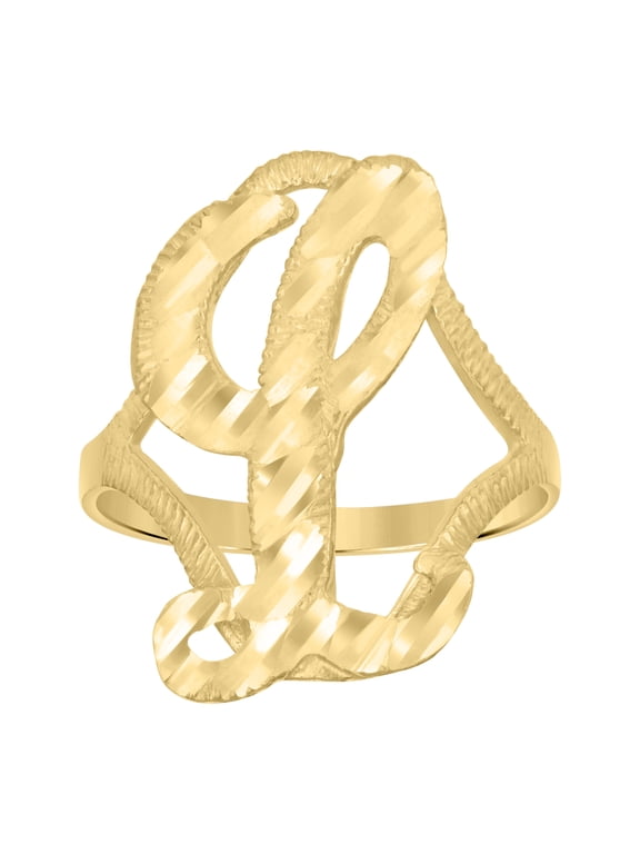 10kt 10k Yellow Gold Womens Diamond-Cut Textured Initial Letter L Band Ring