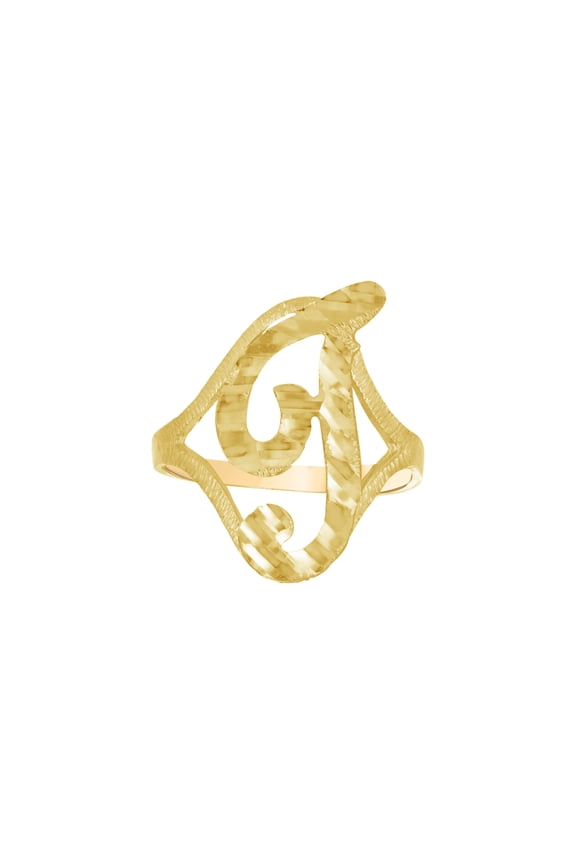 10kt 10k Yellow Gold Womens Diamond-Cut Textured Initial Letter T Band Ring