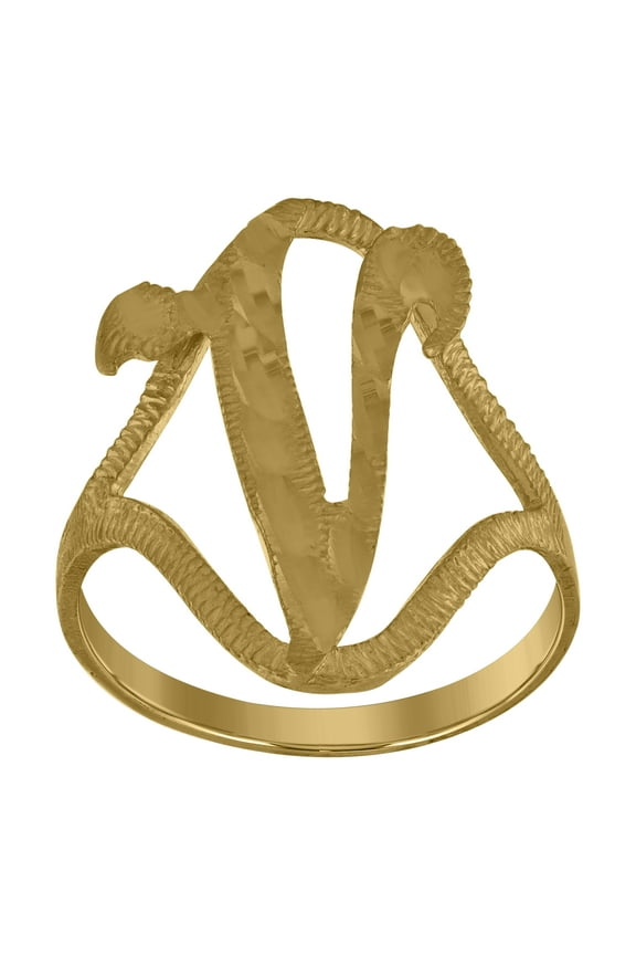 10kt 10k Yellow Gold Womens Diamond-Cut Textured Initial Letter V Band Ring