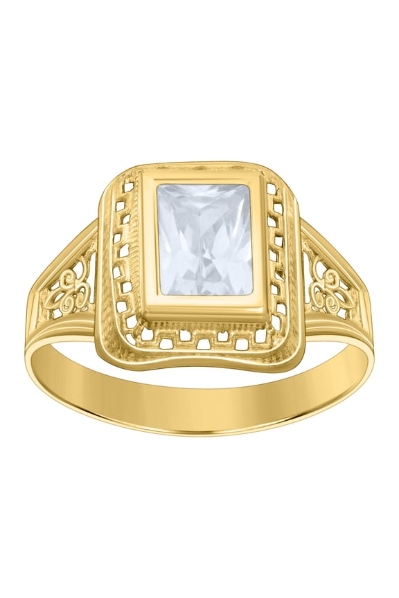10kt 10k Yellow Gold Womens Emerald-cut Cubic-Zirconia April Birthstone Ring
