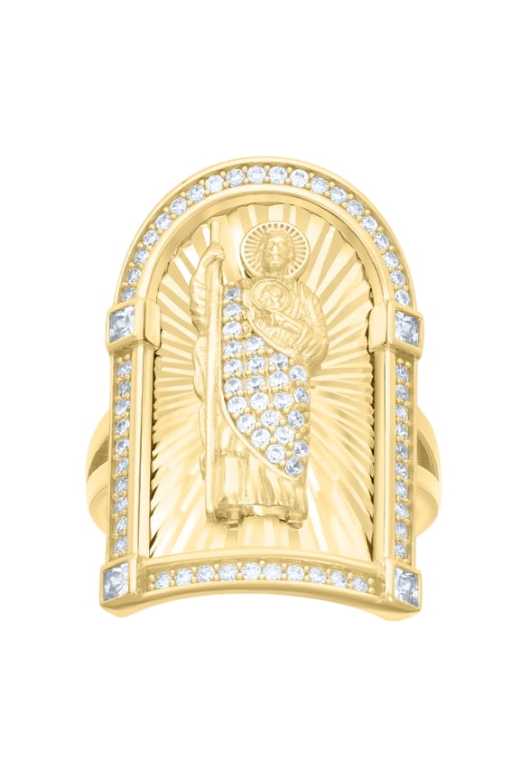 10kt 10k Yellow Gold Womens Princess Cut Round Cubic-Zirconia Saint Jude Religious Ring