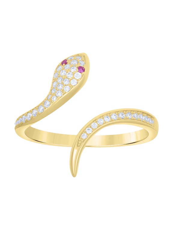 10kt 10k Yellow Gold Womens Purple White Cubic-Zirconia Snake Reptiles Wildlife Ring