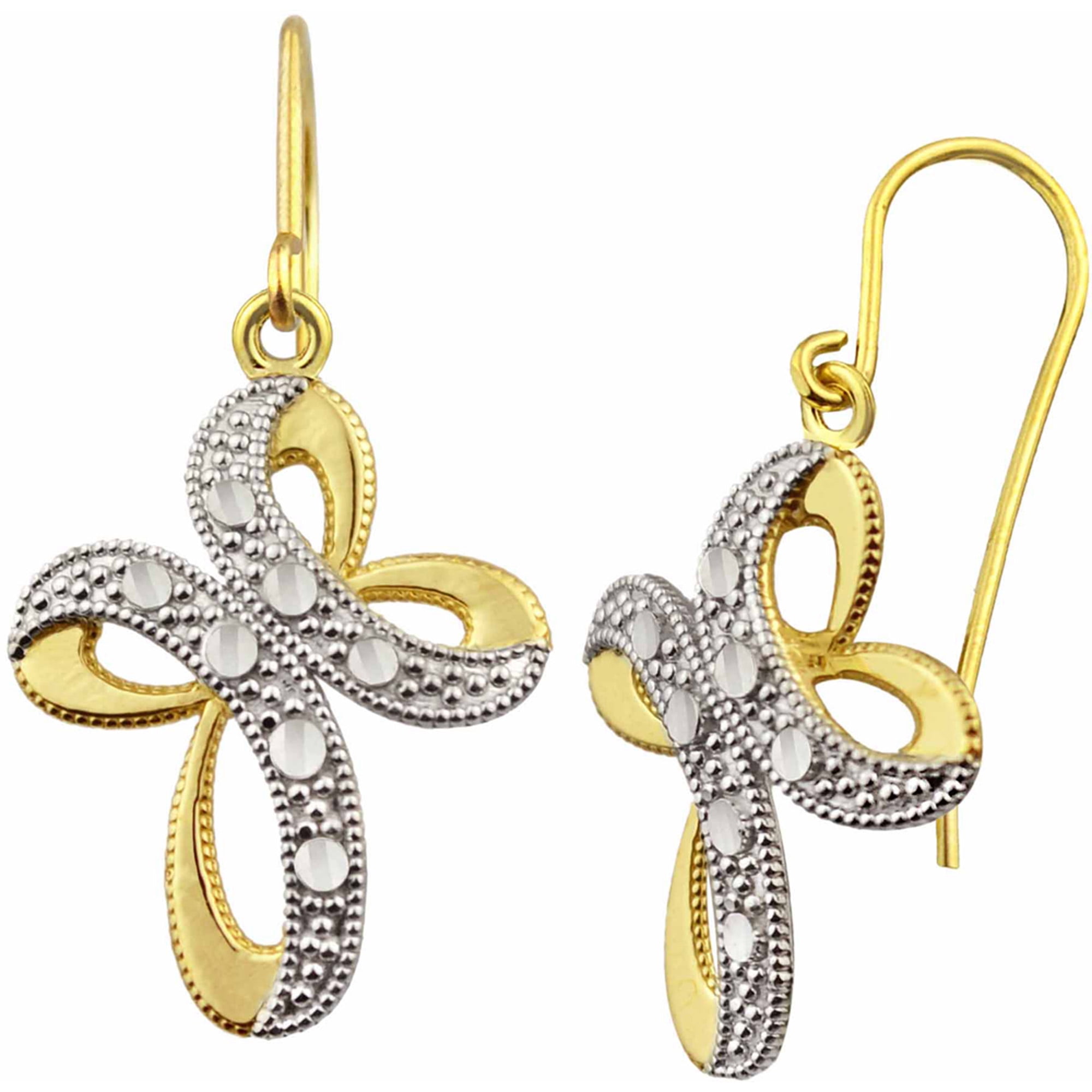 10kt Gold Diamond-Cut Ribbon Cross Earrings