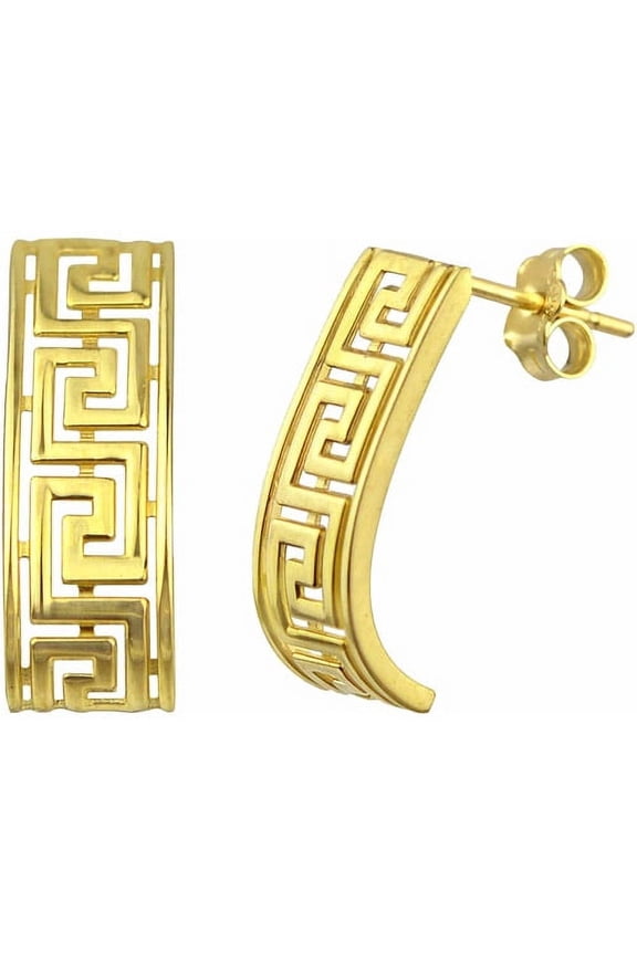 10kt Gold Greek Key J-Hoop Earrings