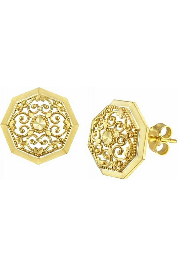 10kt Gold Round Filigree Stud Earrings
