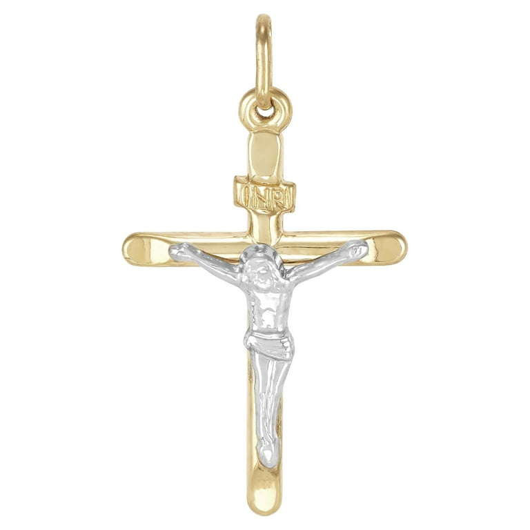 Brilliance Fine Jewelry 10K Yellow and White Gold Crucifix Cross Charm