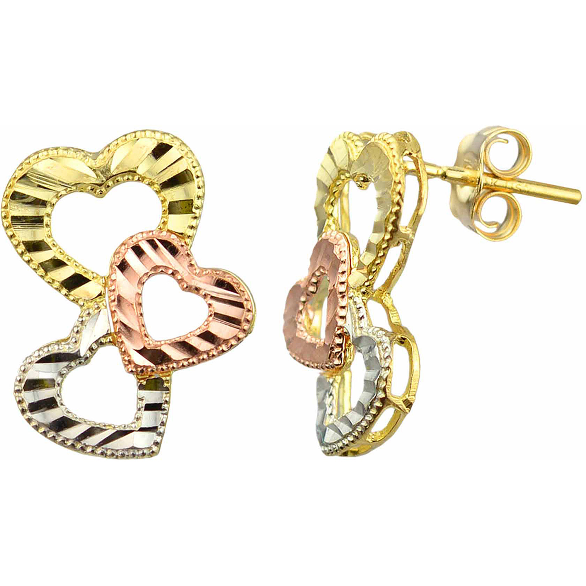 10kt Gold Tri Color Heart Stud Earrings Walmart