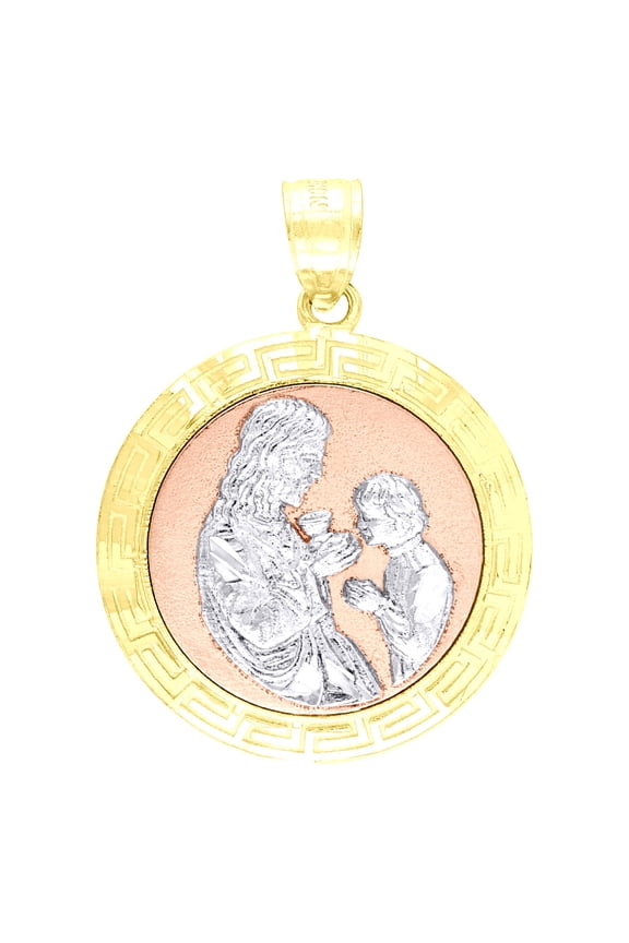 10k Gold Tri-color Unisex Communion Religious Charm Pendant for Men Women